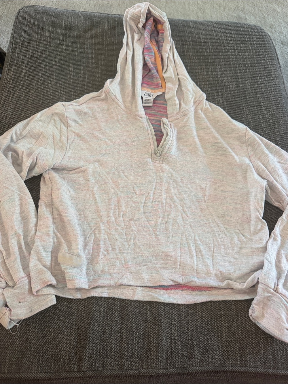 Athleta Light Pink Hooded Pullover with Striped Hood Lining